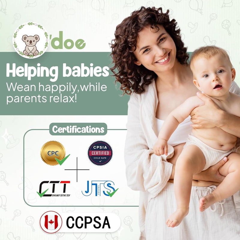 O'doe مجموعة تغذية الأطفال – 15 قطعة مجموعة تغذية الأطفال من السيليكون مع طبق شفط، وعاء، مريلة، كوب شرب، مغذي فواكه وصينية تجميد – مجموعة أطباق وأوعية للأطفال من 3 أشهر وما فوق | أطباق وأدوات طعام للأطفال خالية من BPA - Image 3